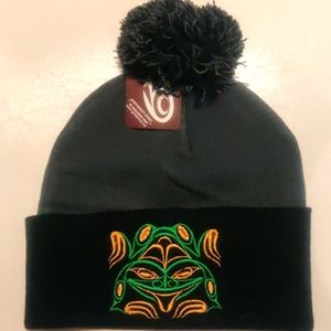 'Frog' design by Philip Joe, Salish Pom Pom Toque